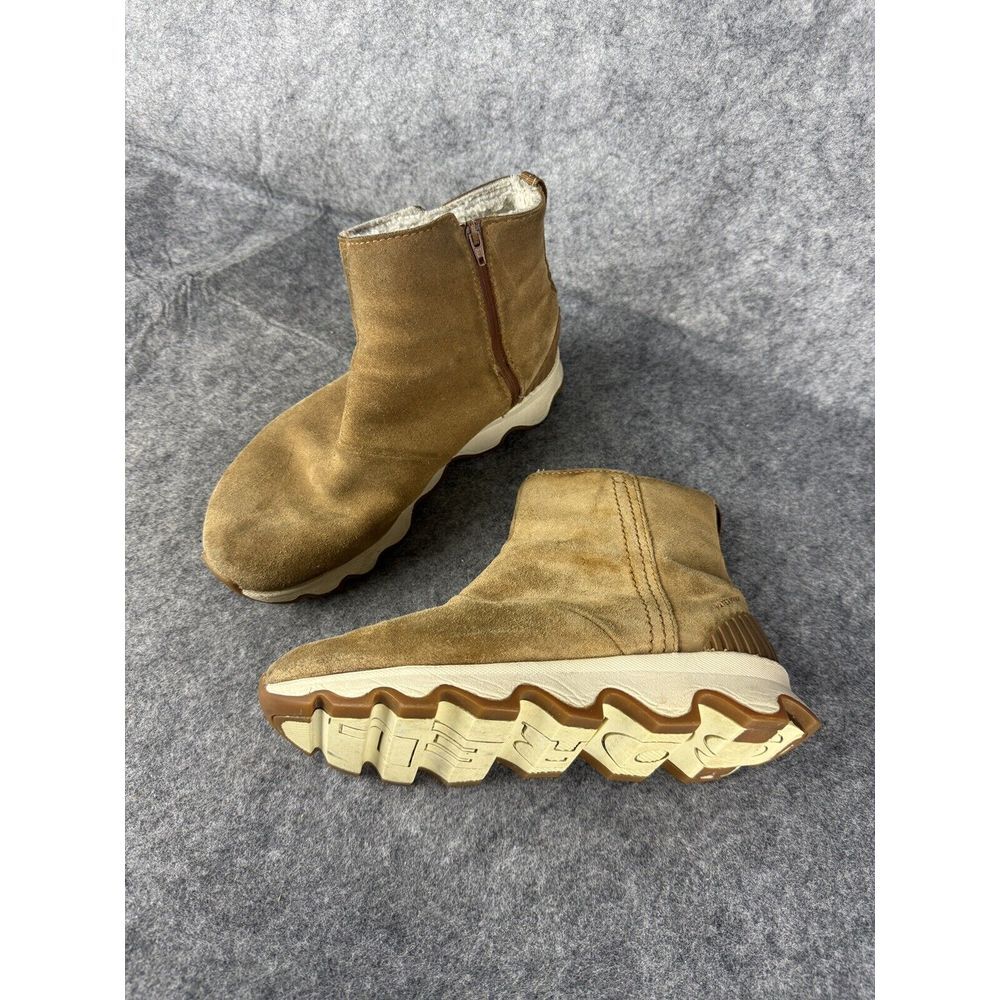 Sorel Kinetic Short‎ Boots Camel Brown Faux Fur Pull On NL3128-224 Womens Size 6